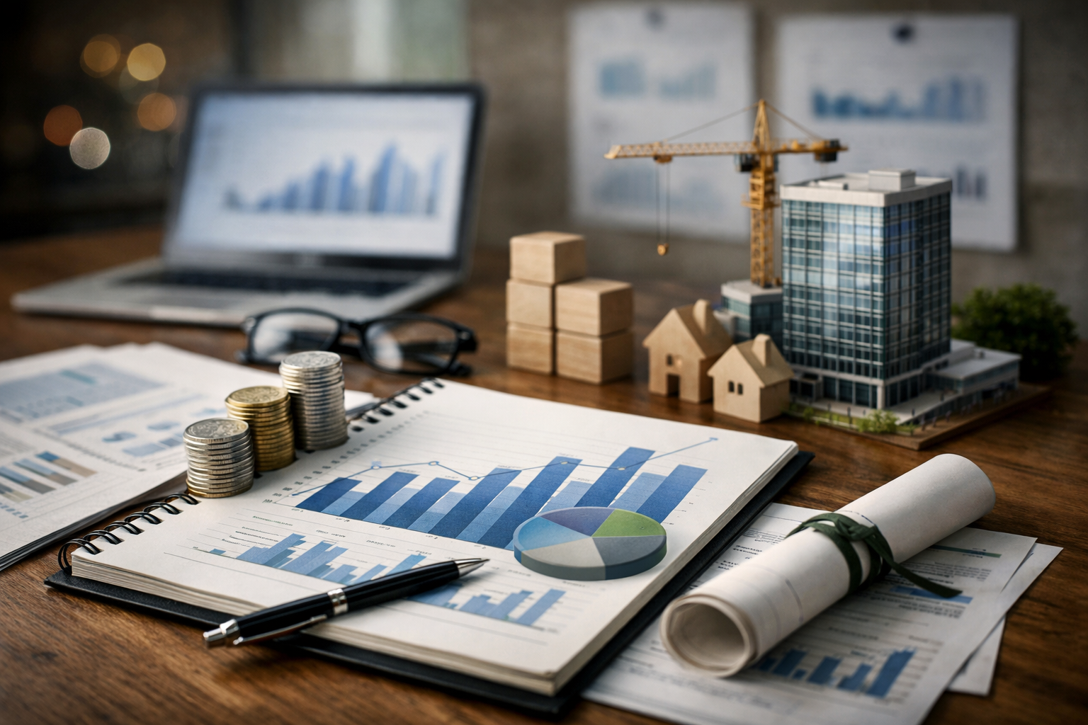 Financial strategy on a wooden desk
